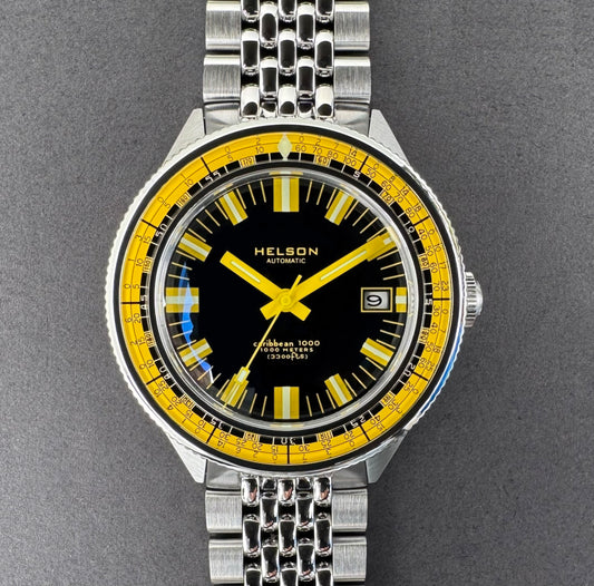 Caribbean Black Dial Yellow Bezel Miyota  9015